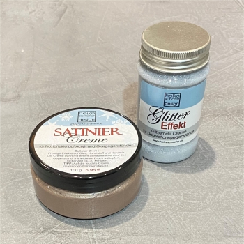 Satiniercreme Taupe + Glitter Effekt Creme in Silber
